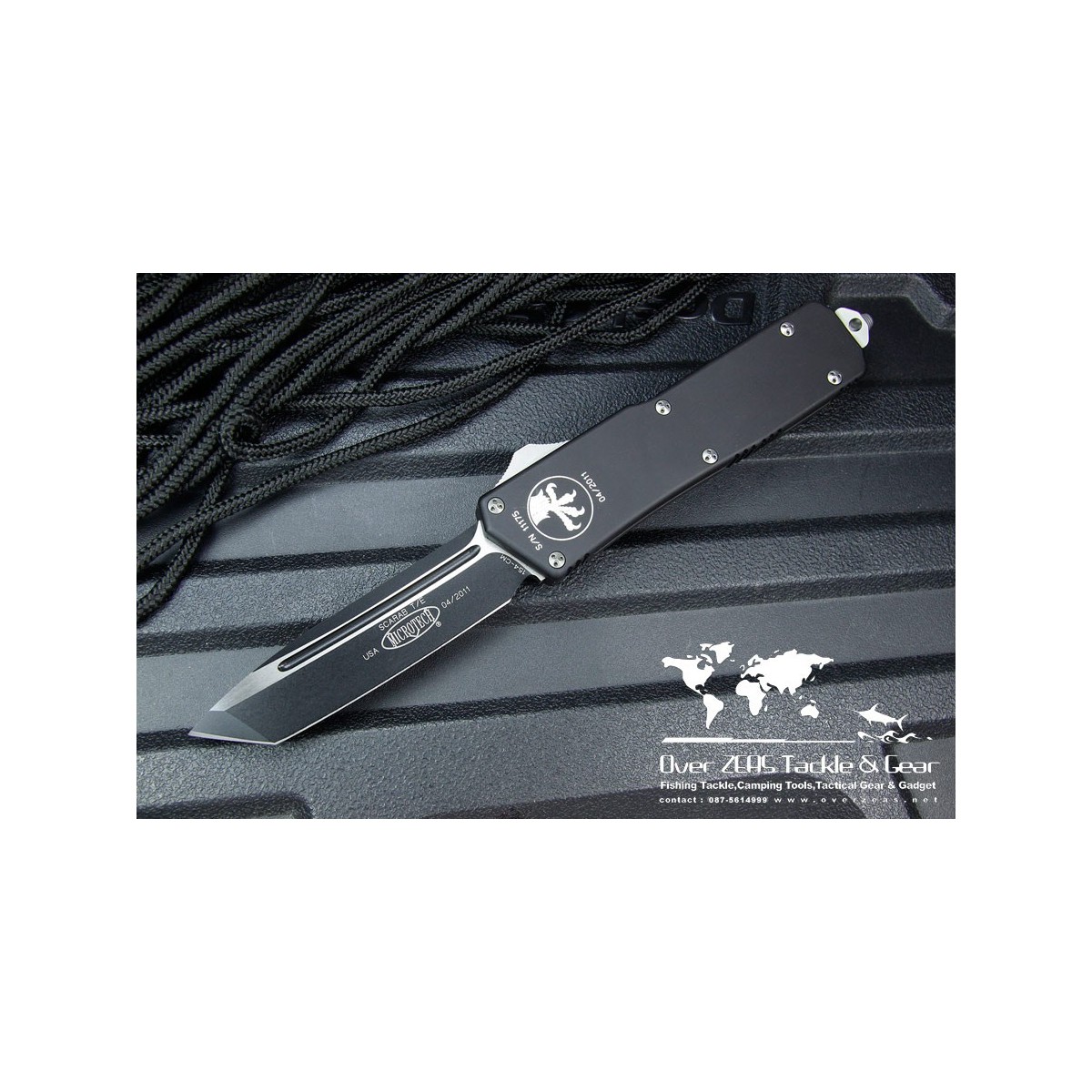 มีดออโต้ Microtech Scarab Executive OTF Tanto Automatic Knife (3.5" Black Plain) 108-1