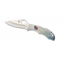 มีดพับพวงกุญแจ Spyderco LSSP3T Ladybug Tattoo 1-15/16" VG10 Plain Blade, Steel Handles with Etching