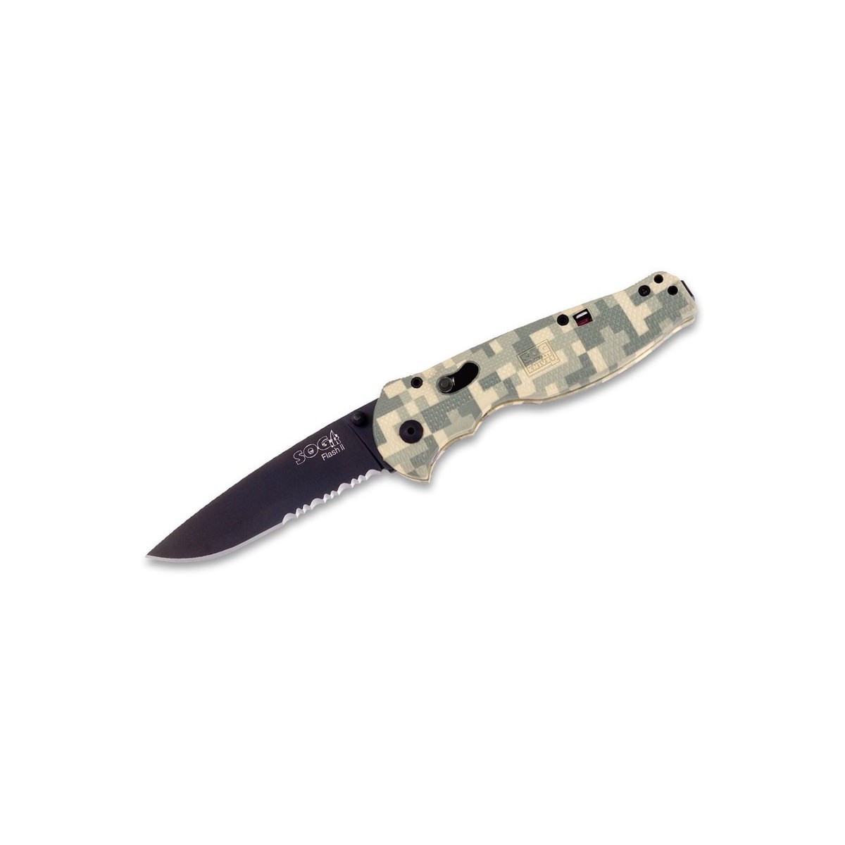 มีดพับ SOG Flash II DFSA-98 3.5" Assisted Black TiNi Combo Blade, Digi Camo Zytel Handles