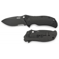 Zero Tolerance (ZT) Model 0300ST Assisted 3-3/4" S30V Combo Blade, Black G10 and Titanium Back Handles