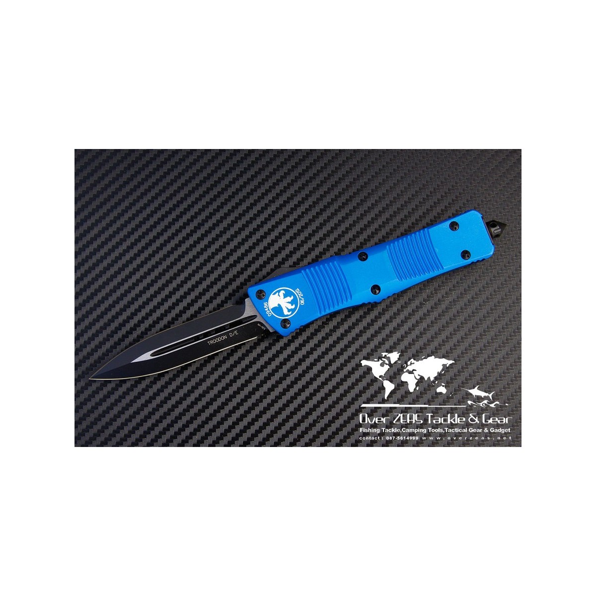 มีดออโต้ Microtech Blue Troodon D/E OTF Automatic Knife (3" Black Plain) 138-1BL