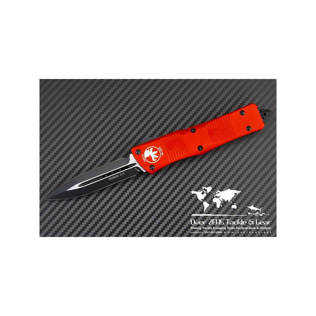มีดออโต้ Microtech Red Troodon D/E OTF Automatic Knife (3" Black Plain) 138-1RD