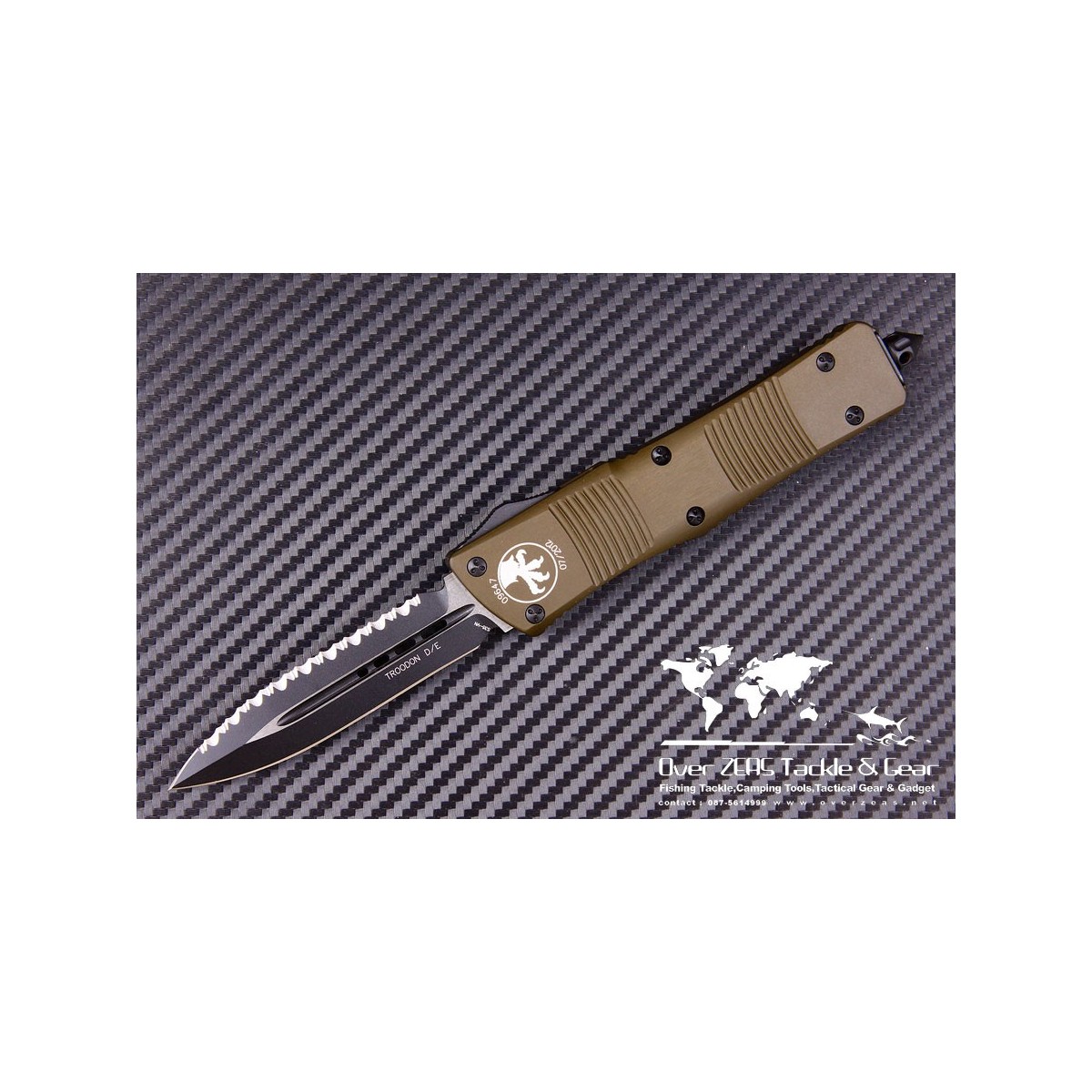 มีดออโต้ Microtech OD Green Troodon D/E OTF Automatic Knife (3" Black Full Serr) 138-3GR