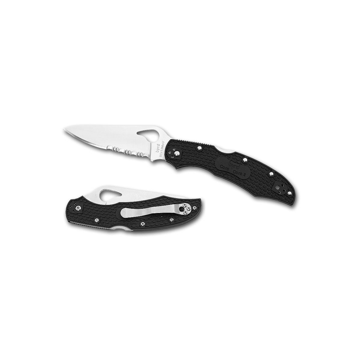 มีดพับ Spyderco Byrd Cara Cara 2 Folding Knife 3-3/4" Combo Flat-Ground Blade, Black FRN Handles,BY03PSBK2