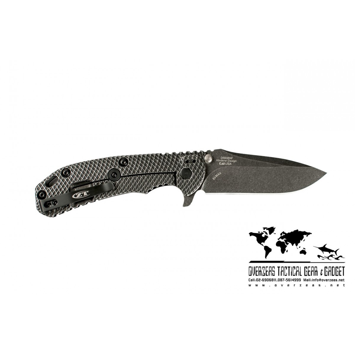 มีดพับ ZT (Zero Tolerance) 0560BW Knife Hinderer Flipper (3.75" Black Stonewash Plain) ZT0560BW