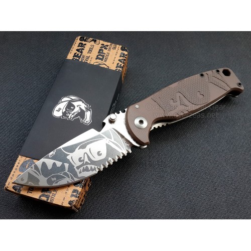 มีดพับ DPx Gear HEST/F Folder Mr. DP Elmax 3.1" Combo Blade, Earth Brown G10 and Titanium Handles,DPHSF124 (Limited Edition)