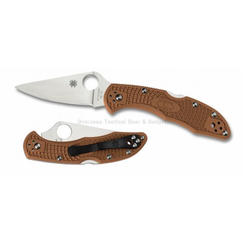 มีดพับ Spyderco Delica 4 Knife Flat-Ground Brown FRN (2.88" Satin Plain) C11FPBN