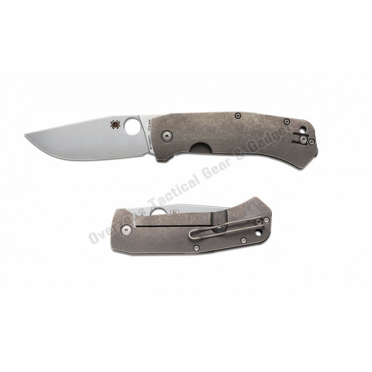 มีดพับ Spyderco Slysz Bowie Frame Lock Knife Titanium (3.375" Stonewash) C186TIP