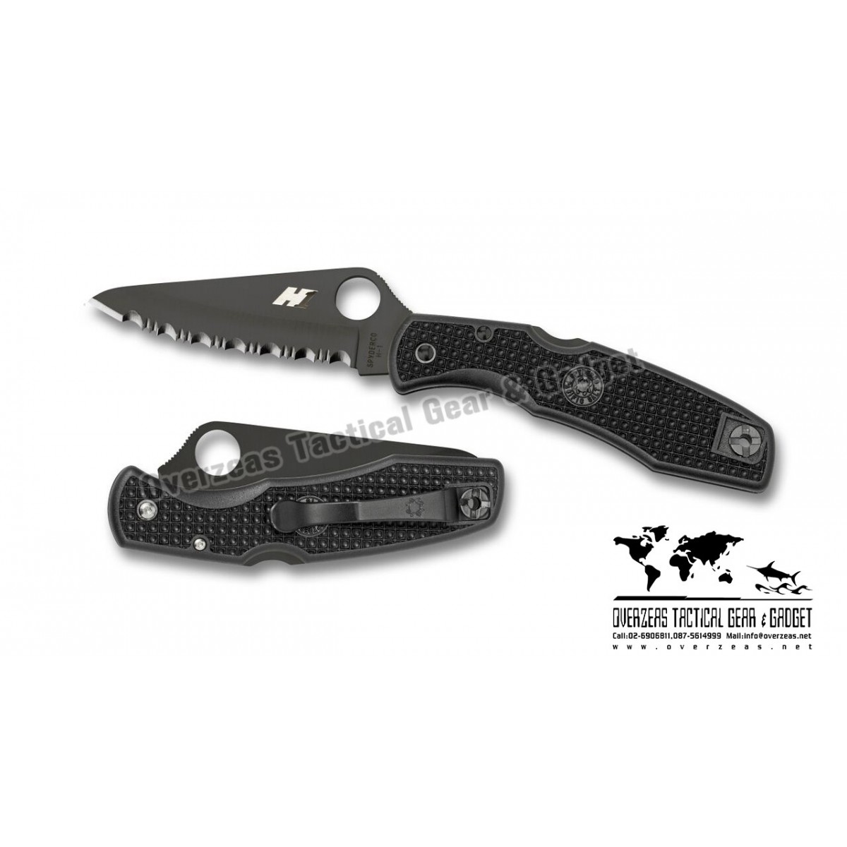 มีดพับ Spyderco Pacific Salt H-1 Knife Black FRN (3.81" Black Full Serr) C91SBBK