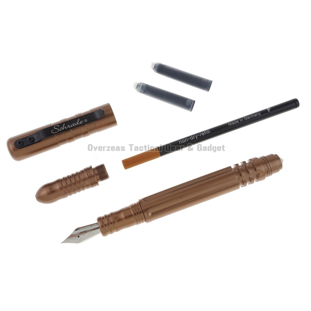 ปากกาแทคติคอล ต่อสู้ ป้องกันตัว Schrade Tactical Pen & Defense Tool - Brown (Fountain & Rolling Ball) SCPEN3BR