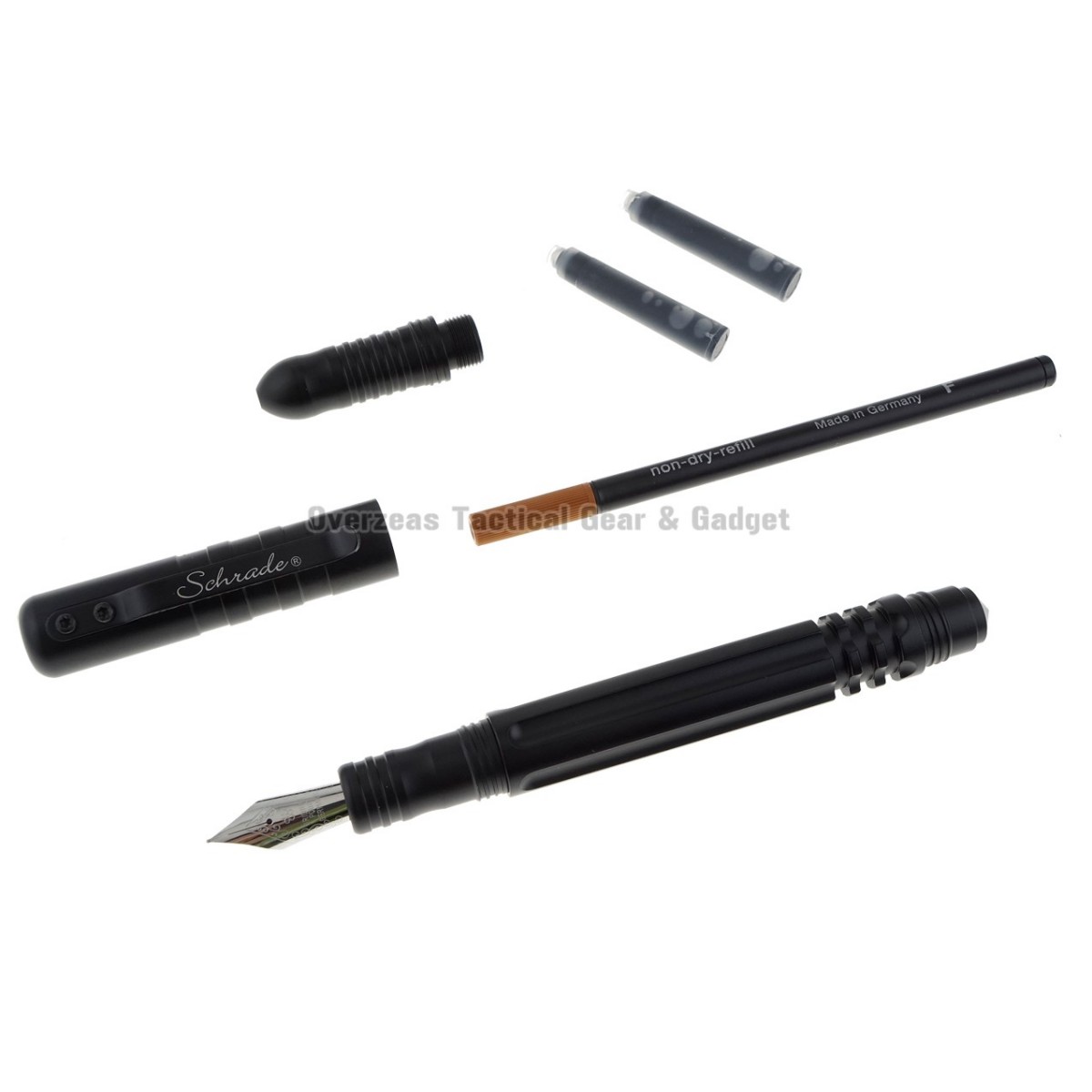 ปากกาแทคติคอล ต่อสู้ ป้องกันตัว Schrade Tactical Pen & Defense Tool - Black (Fountain & Rolling Ball) SCPEN3BK