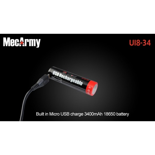 แบตเตอรี่ MecArmy Li-ion ขนาด 18650 รุ่น U18-34 ความจุ 3400mAh USB Rechargeable