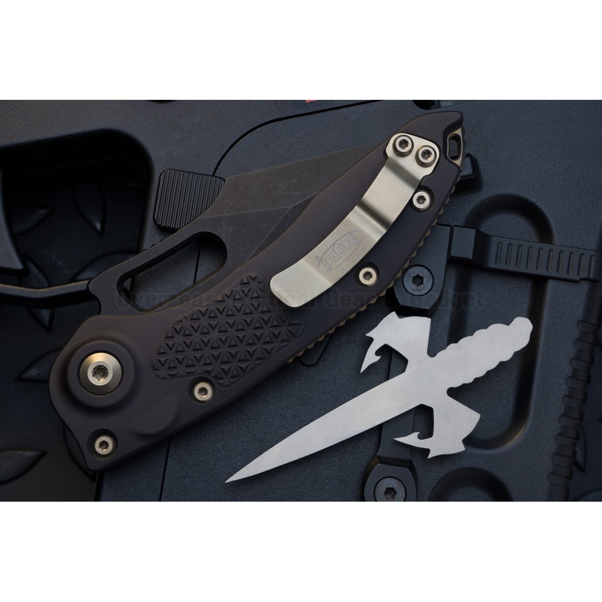 มีดออโตเมติค (Side opening) มีดออโต้ Microtech Stitch Automatic Knife Black (3.75" Apocalyptic DLC),169-1DLC