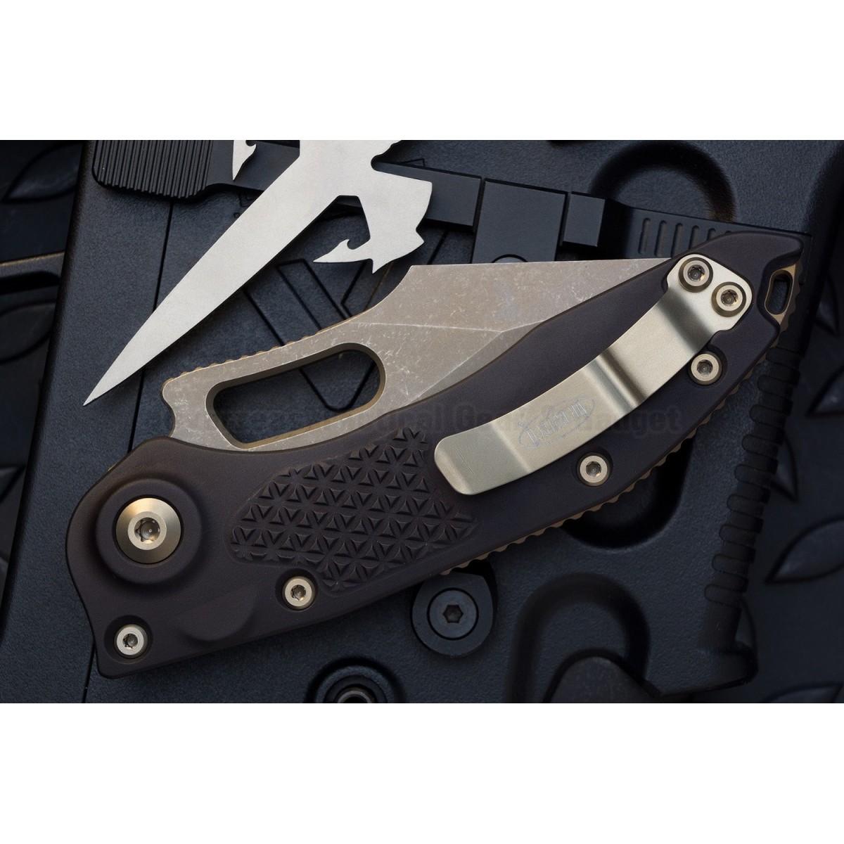 มีดออโตเมติค (Side opening) Microtech Stitch Automatic Knife Black (3.75" Bronze Apocalyptic),169-13