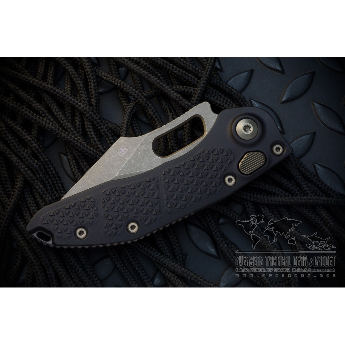 มีดออโตเมติค (Side opening) Microtech Stitch Automatic Knife Black (3.75" Bronze Partial Serrate Apocalyptic),169-14