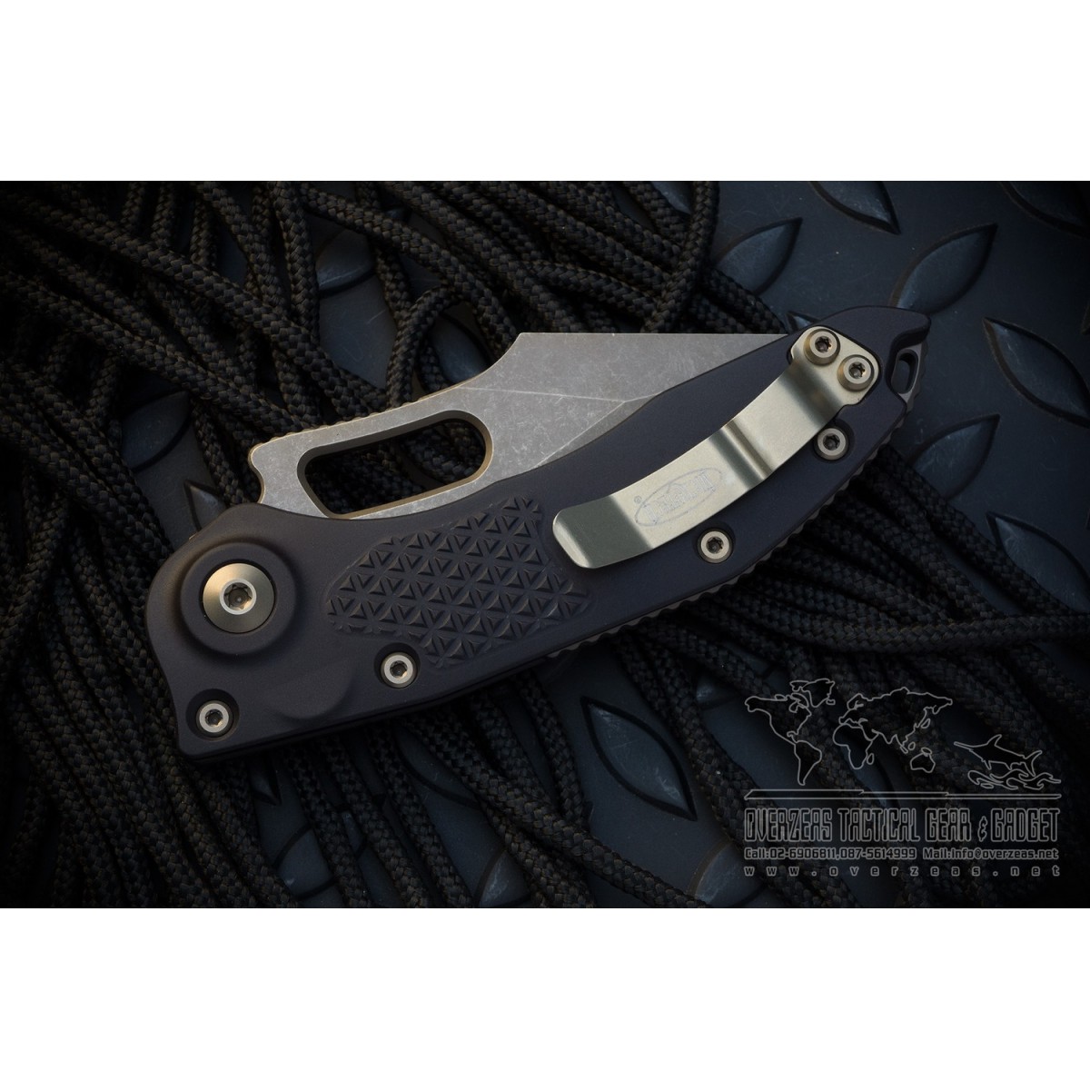 มีดออโตเมติค (Side opening) Microtech Stitch Automatic Knife Black (3.75" Bronze Partial Serrate Apocalyptic),169-14