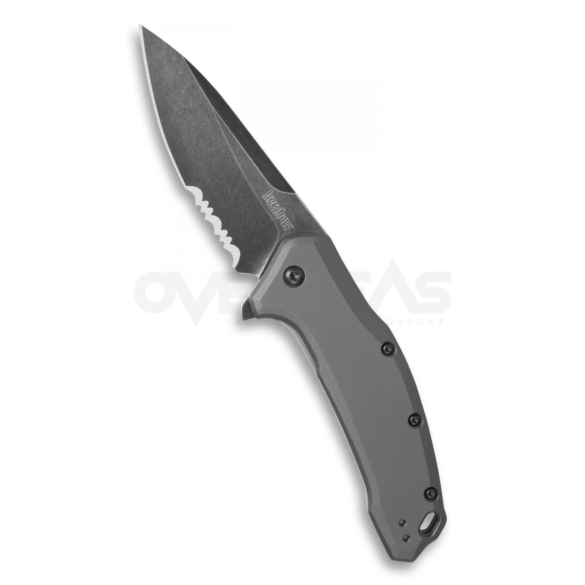 มีดพับ Kershaw Link Drop Point Knife Gray Aluminum (420HC 3.25" BlackWash Serr),1776GRYBWST