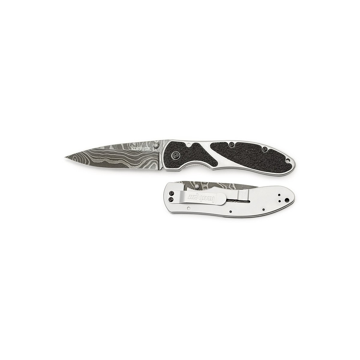 Kershaw Salvo Folding Knife 3-1/4" Damascus Plain Blade, Steel Handles