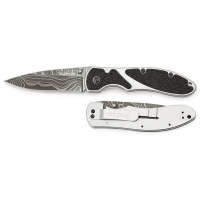 Kershaw Salvo Folding Knife 3-1/4" Damascus Plain Blade, Steel Handles