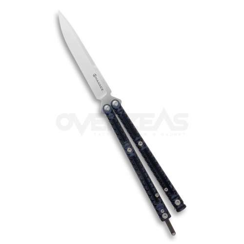 Maxace Obsidian Balisong Blue G10 Spear Point (14C28N 4.0" Satin),MCOS02