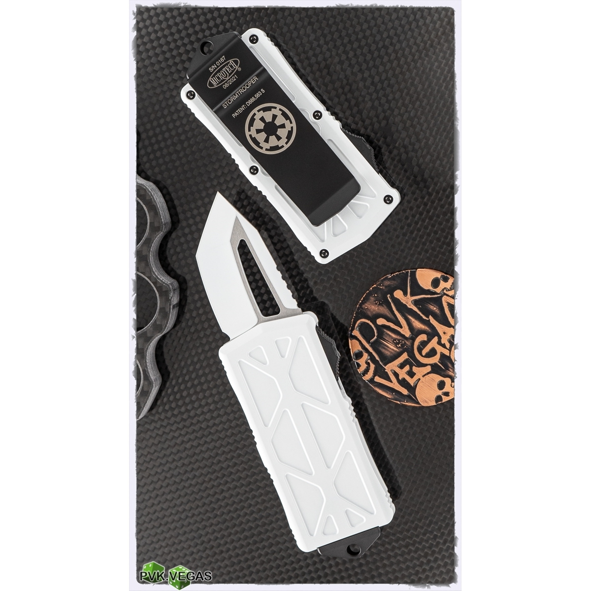 Microtech Exocet Tanto Stormtrooper CA Legal OTF Auto Knife (M390 1.9" White ),158-1ST