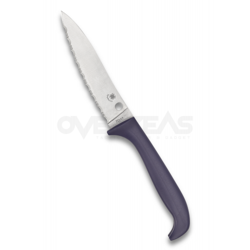 มีดครัว มีดใบตาย Spyderco Counter Puppy Kitchen Knife Purple (7Cr17Mov 3.4" Satin Full Serr),K20SPR