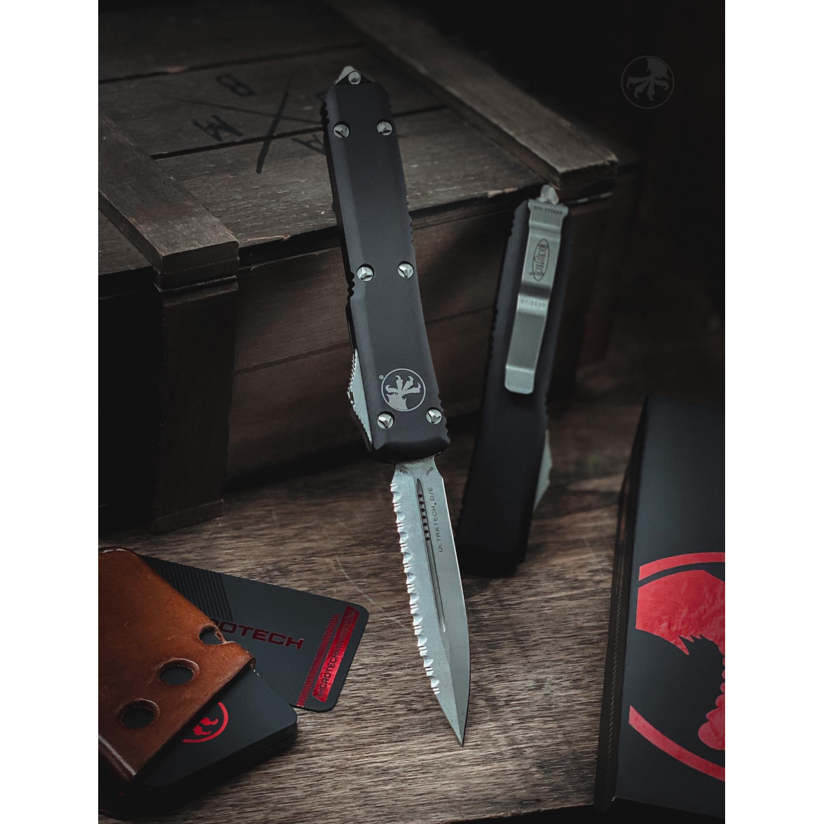 Microtech Ultratech D/E OTF Automatic Knife CC (M390 3.4" Stonewash Full Serrate),122-12