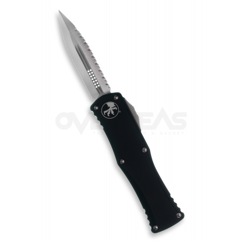 มีดออโต้ Microtech Hera OTF Automatic Knife Dagger Black Aluminum Full Serrate (M390 3.0" Stonewash),702-12