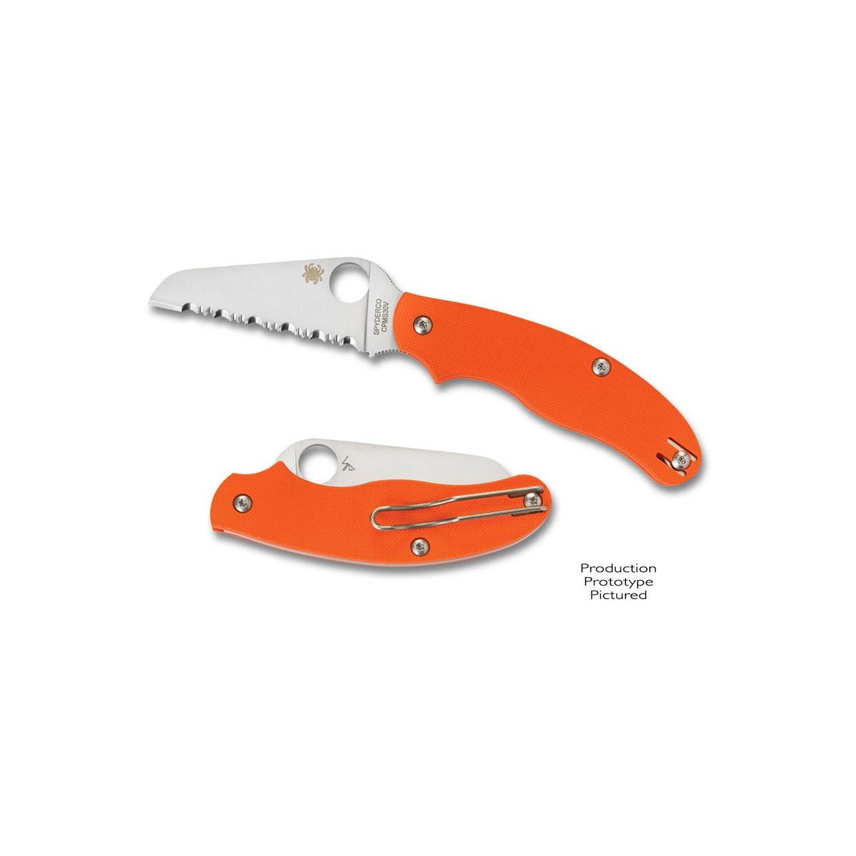 มีด Spyderco UK Pen Rescue Knife 3" S30V Serrated Sheepfoot Blade, Orange G10 Handles