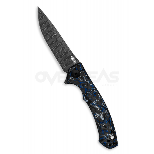 มีดพับ Zero Tolerance Sinkevich Frame Lock Knife Black/Blue FatCarbon (Vegus Force Damascus 3.25"),ZT0450MMC