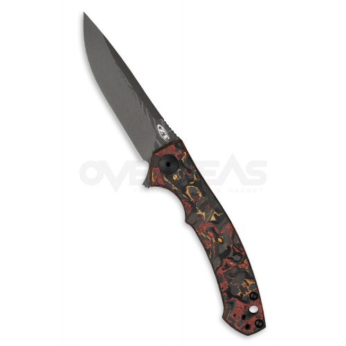 มีดพับ Zero Tolerance Sinkevich Frame Lock Knife Red/Orange Multi Marbled FatCarbon (Vegus Force Damascus 3.25"),ZT0450CFDAMS