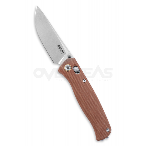 มีดพับ SRM Ambi Lock Knife Brown Micarta (10Cr15CoMoV 3.2" Stonewash),255L-MN