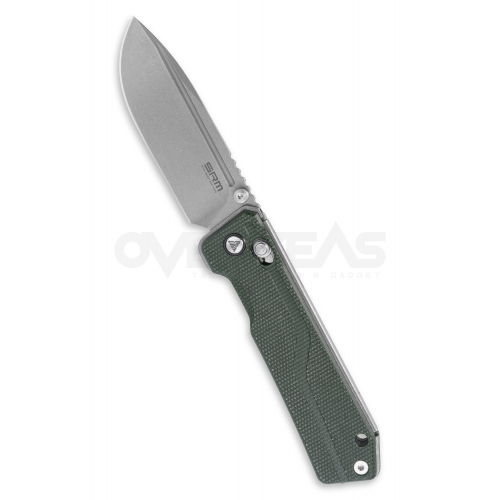 มีดพับ SRM Rubik Ambi Lock Knife Green Micarta (14C28N 3.4" Stonewash),7228B-MG