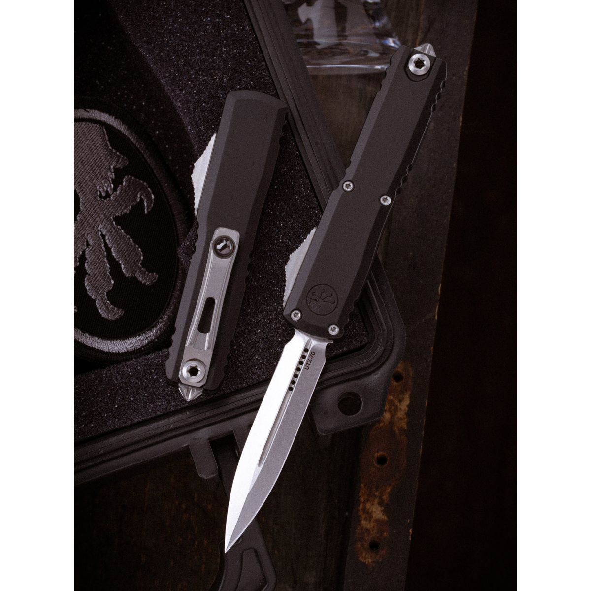 Microtech UTX-70 Gen IV D/E OTF Automatic Knife Black (M390MK 2.5" Stonewash),11474-10